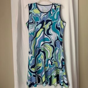 Ana Clare drop waist ruffled hem dress in 'Ocean Waves' pattern